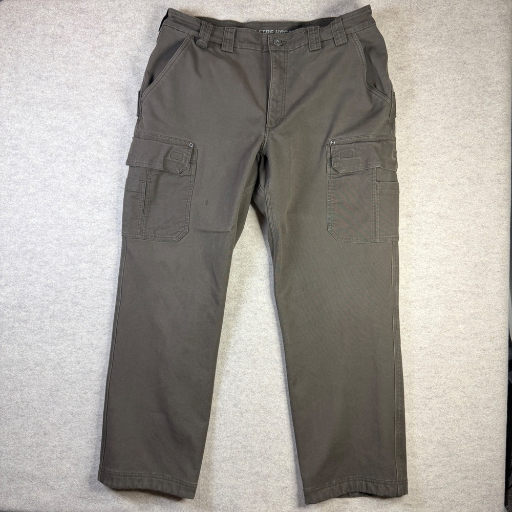 Duluth Trading Co Flex Fire Hose Fleece Lined Cargo Pants Mens 40x32 Brown Olive